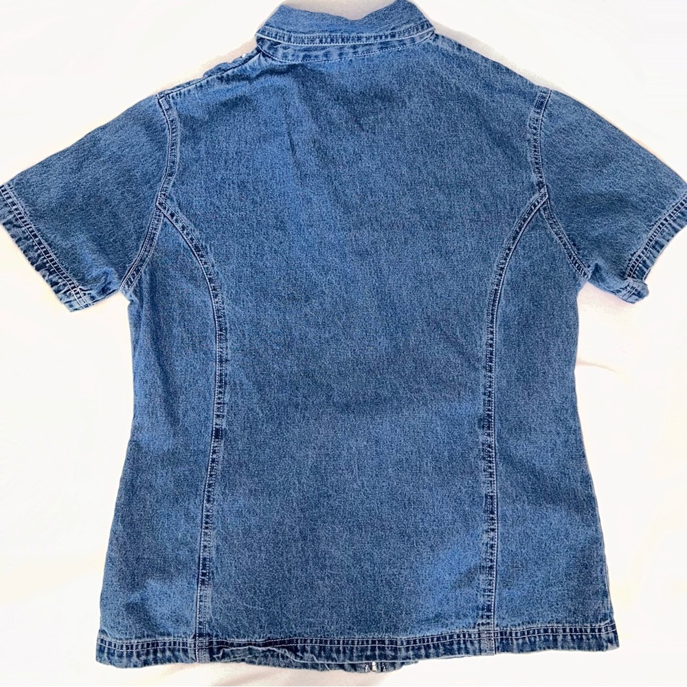Vintage Blue Denim Zip Up top with Stud Accents - Picture 2 of 5